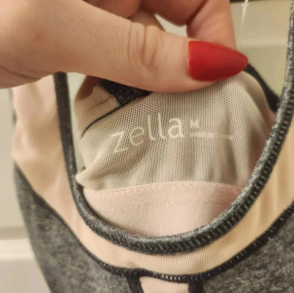 Zella Racer Back Mesh Tank Top Build In Bra Pink Grey Size M #F182 - Picture 2 of 5
